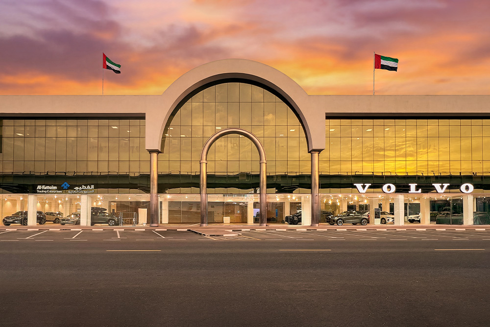 Volvo dealership showroom in the UAE featuring premium automotive retail, vehicle sales and customer service facilities